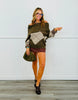 Olive Argyle Off Shoulder Sweater Top (Reg & Plus)