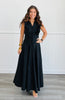 Black Ruffled Power Shoulder Maxi Dress (Reg)
