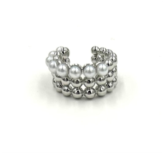 Triple Silver & Pearl Cuff Earring