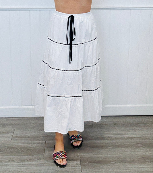 Lace Inserts Poplin Midi Skirt (Reg & Plus) - 2 Colors