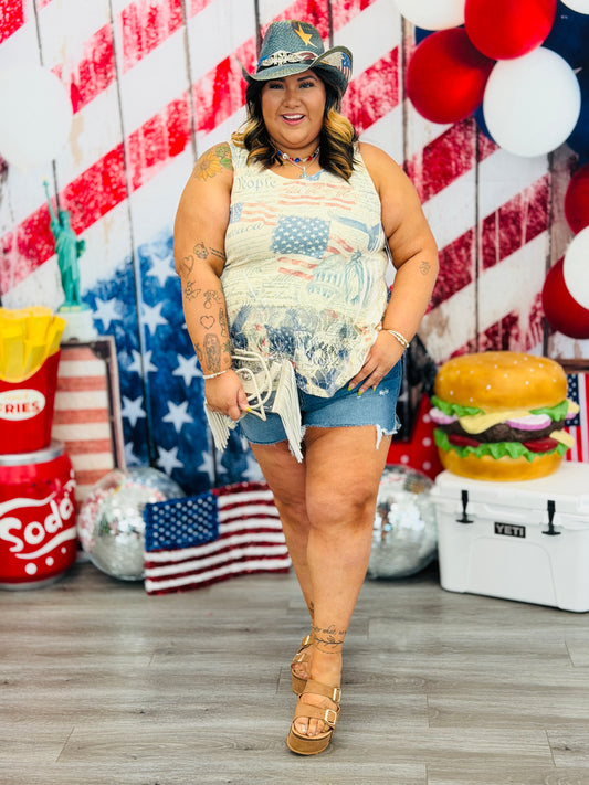 America Sparkly Lace Tank Top (Reg. and Plus)