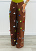 Queen Of Sparkles Brown Multi Sequin Flower Wide Leg Jeans (Reg. and Plus)