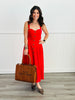 Red Flirty Rose Button Down Midi Dress (Reg.)