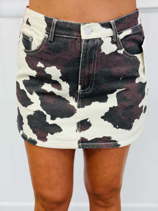 Cow Print Low Rise Mini Skirt (Reg.)