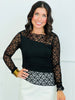 Black Lace Contrast Long Sleeve Top (Reg.)