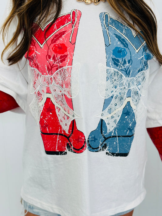 Off White Cowboy Boots Lace Embroidered Top (Reg.)