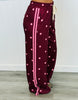 Burgundy Polka Dot Side Stripe Pants (One Size)