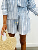 White/Blue Striped Shirt & Short Set (Reg & Plus)