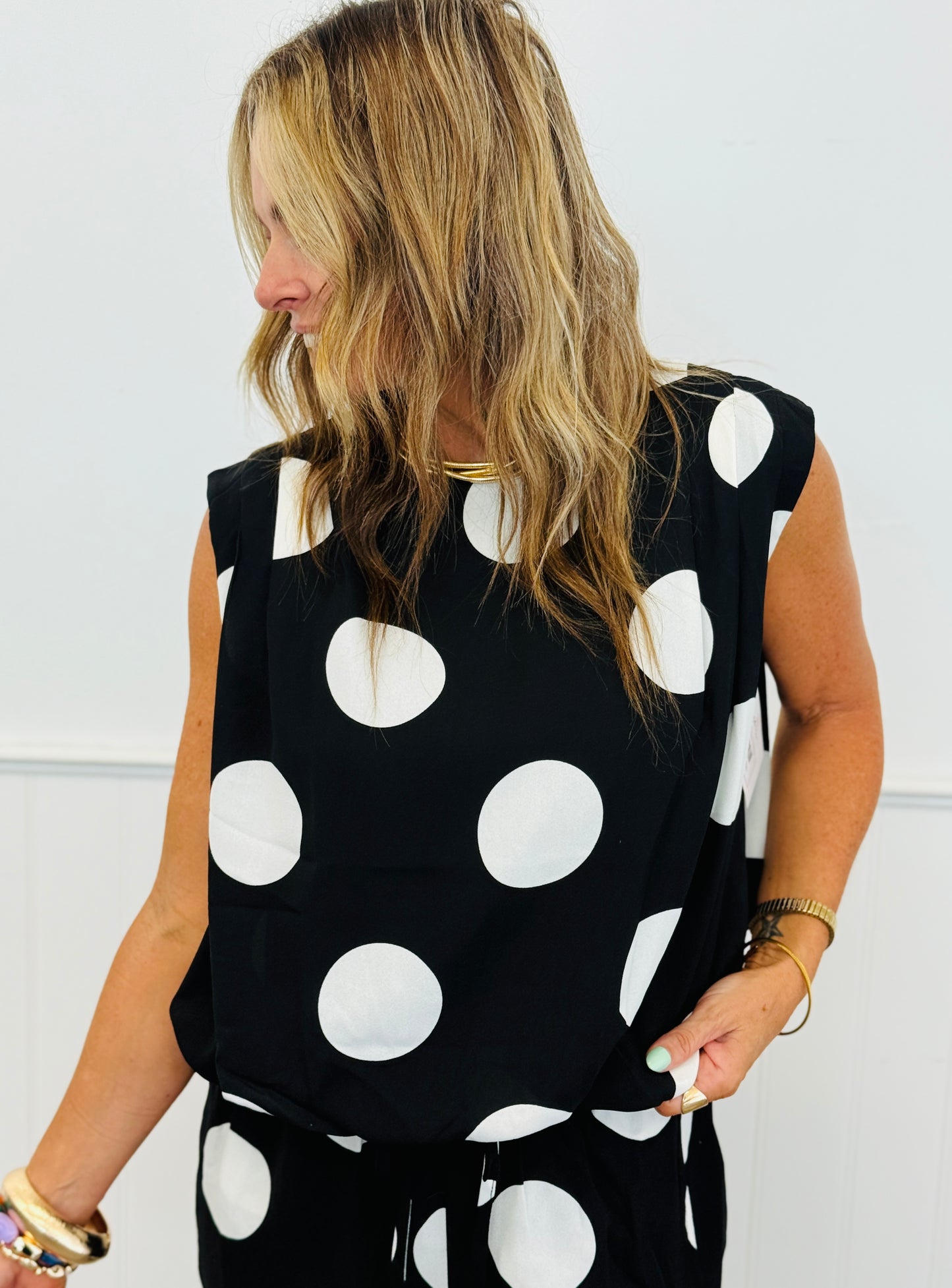 Black/White Polka Dot Top & Pants Set (Reg & Plus)