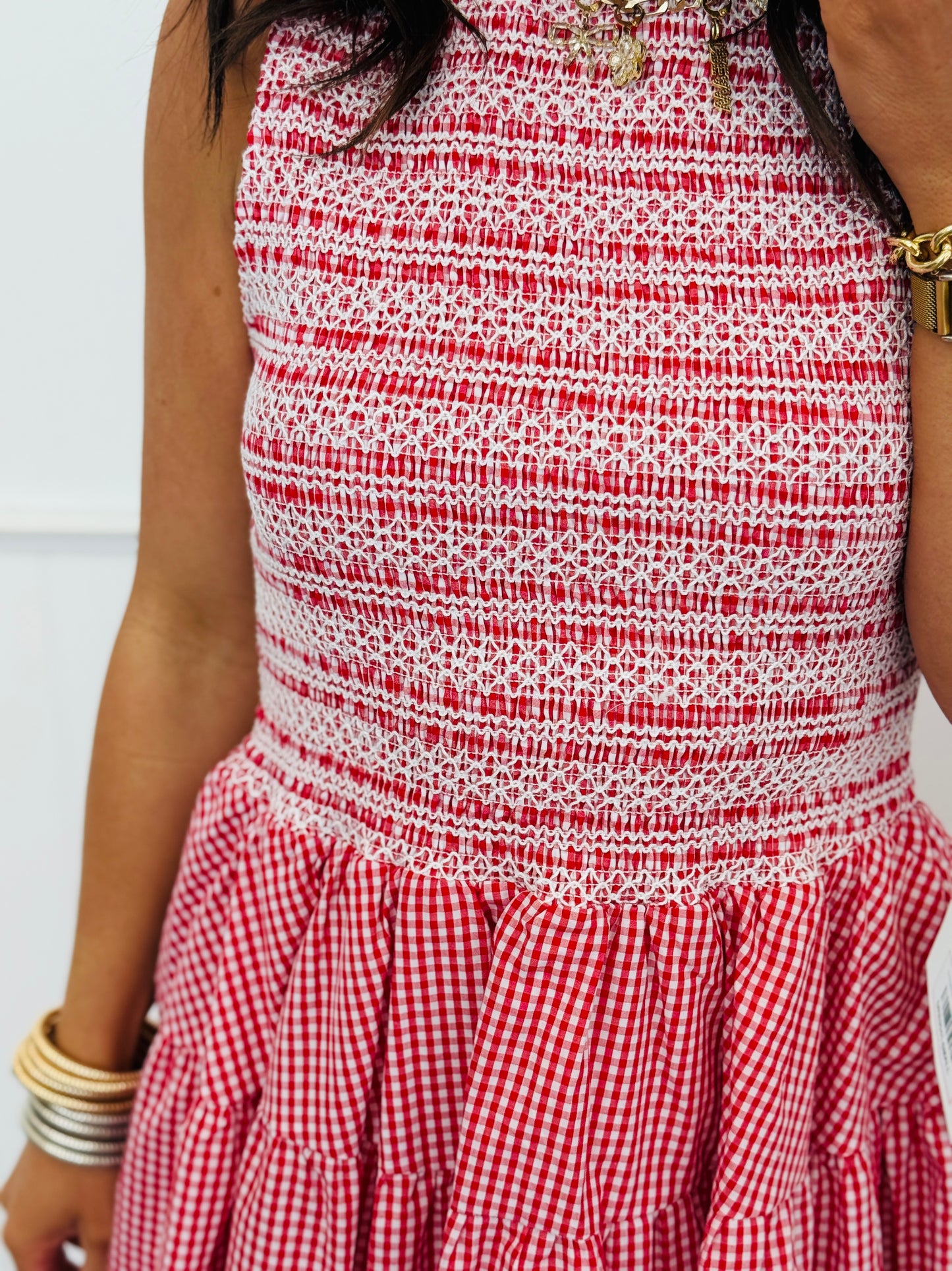 Red Gingham Sleeveless Mini Dress (Reg. and Plus)