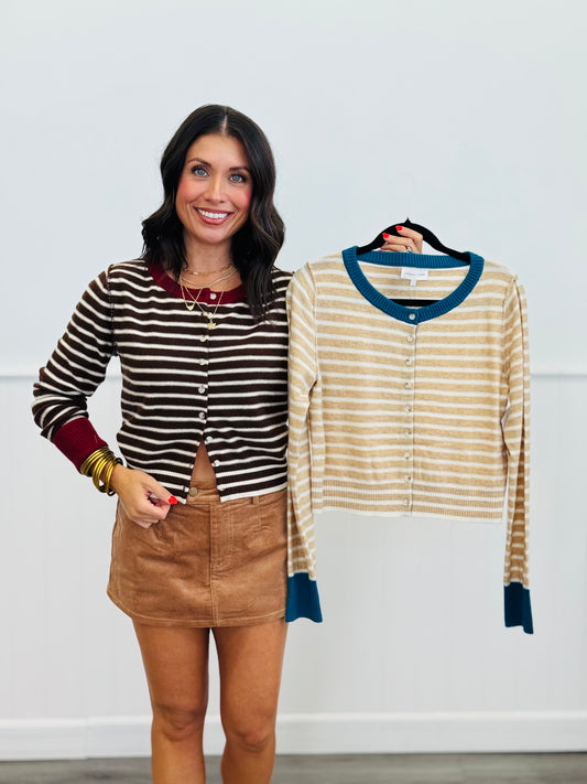 Contemporary Striped Sweater Cardigan (Reg.)-2 Colors