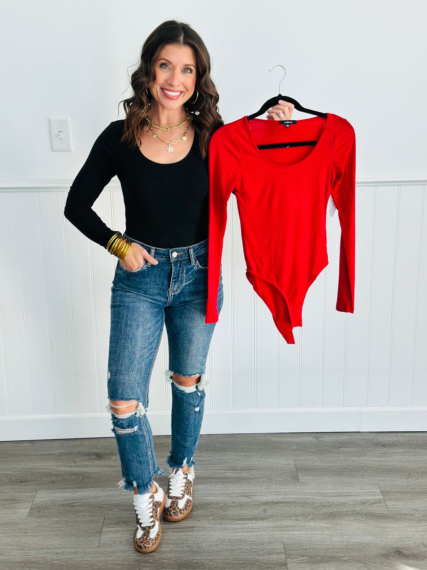 Ribbed Long Sleeve Bodysuit (Reg. & Plus)- 2 Colors