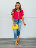 Fuchsia Floral Embroidered Puff Sleeves Blouse (Reg.)
