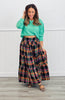 Oli & Hali Black Plaid Tiered Maxi Skirt (Reg)