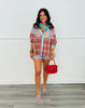 Red Plaid Multi Mixed Print Button Up Top (Reg. and Plus)