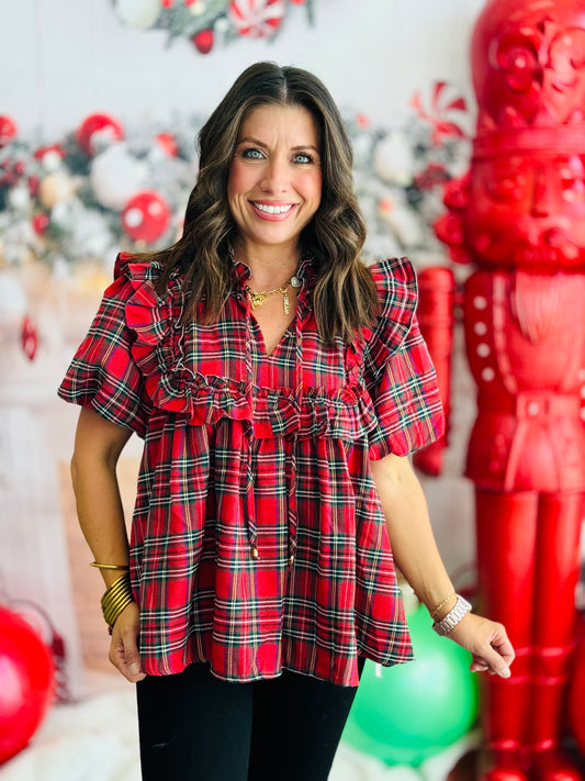 Red Plaid Ruffled Top (Reg)