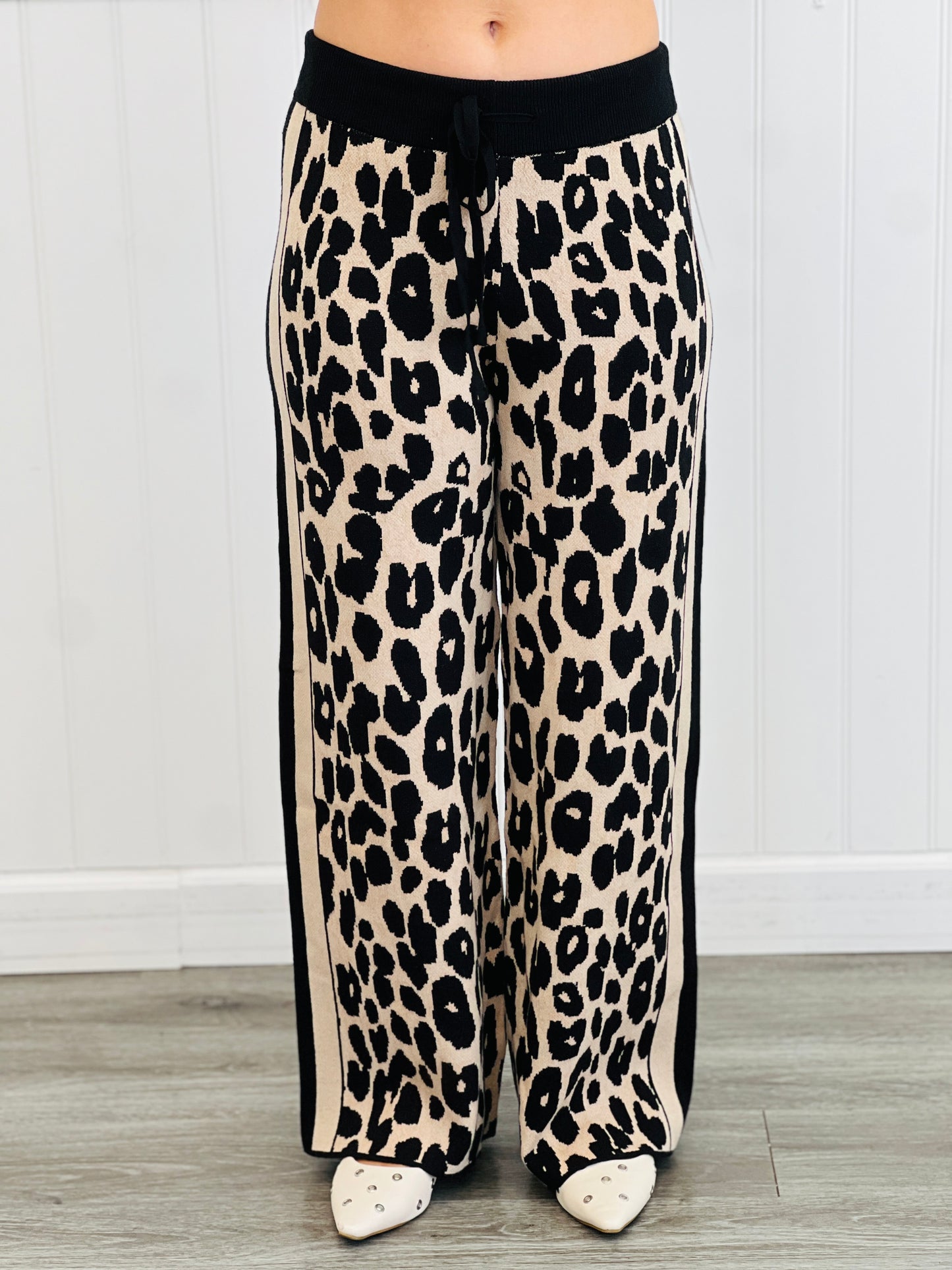 Black Leopard Print Side Stripe Pants (Reg. and Plus)