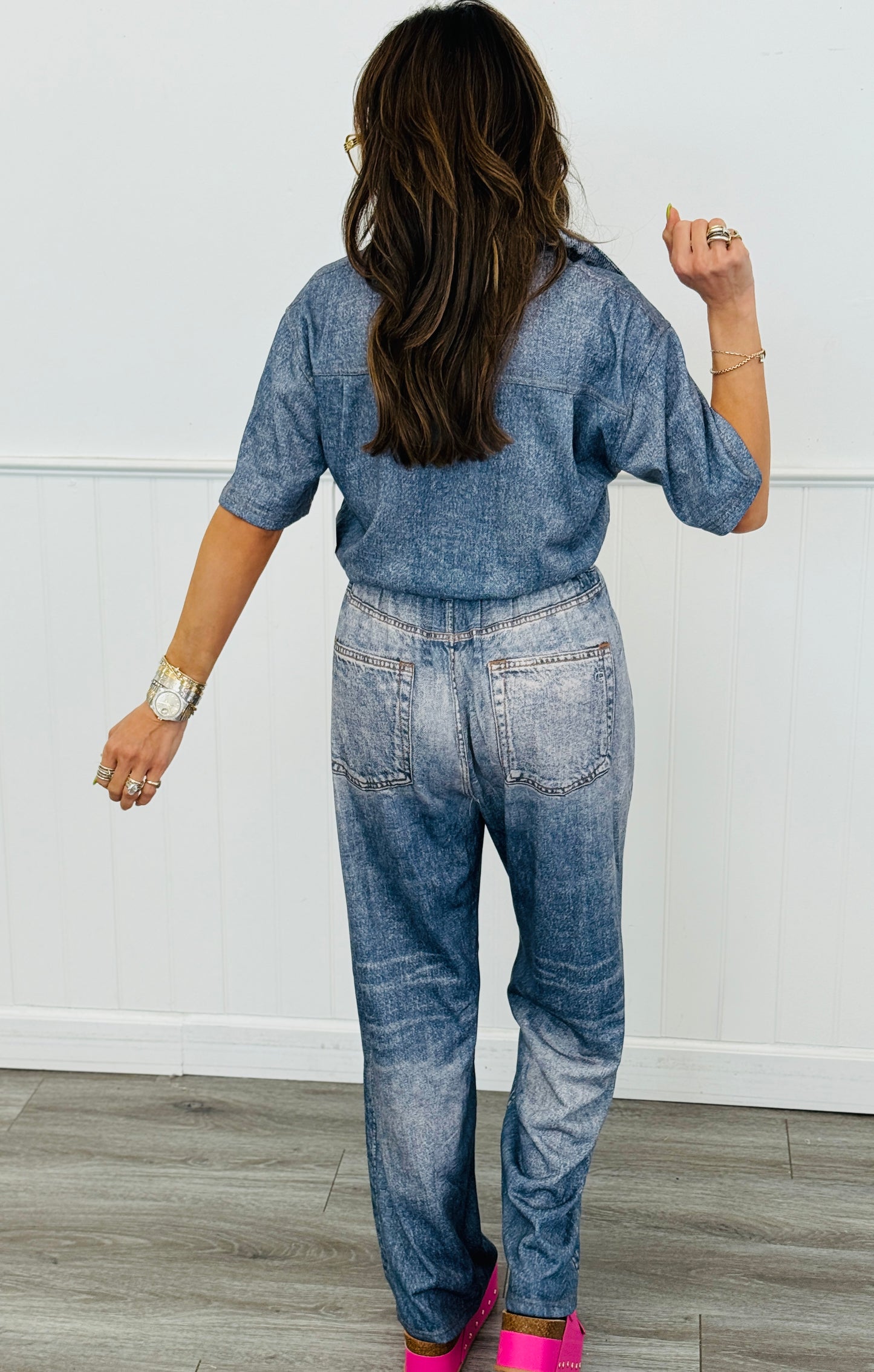 Faux Washed Denim Blue Utility Jumpsuit (Reg & Plus)