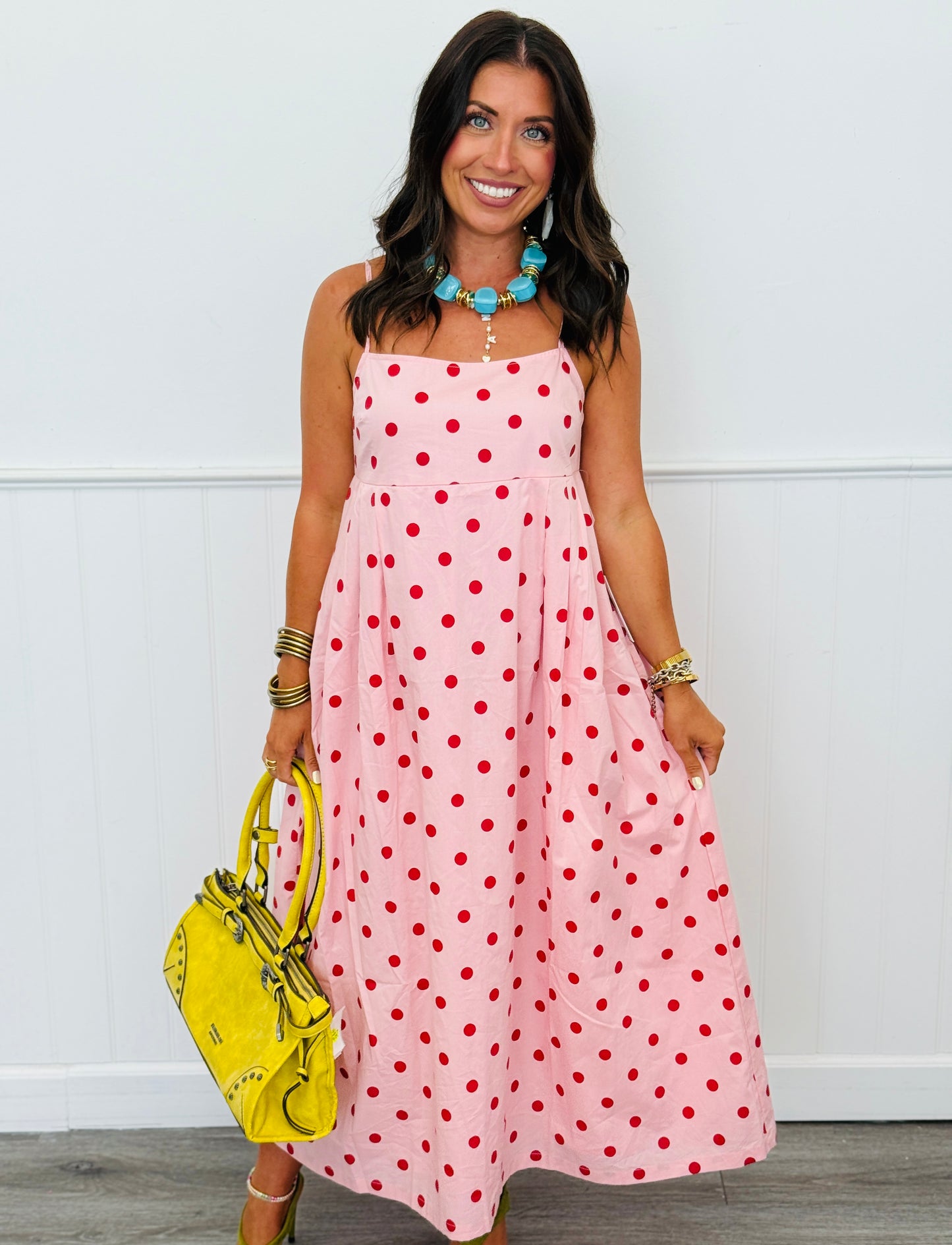 Pink Polka Dot Midi Dress (Reg.)
