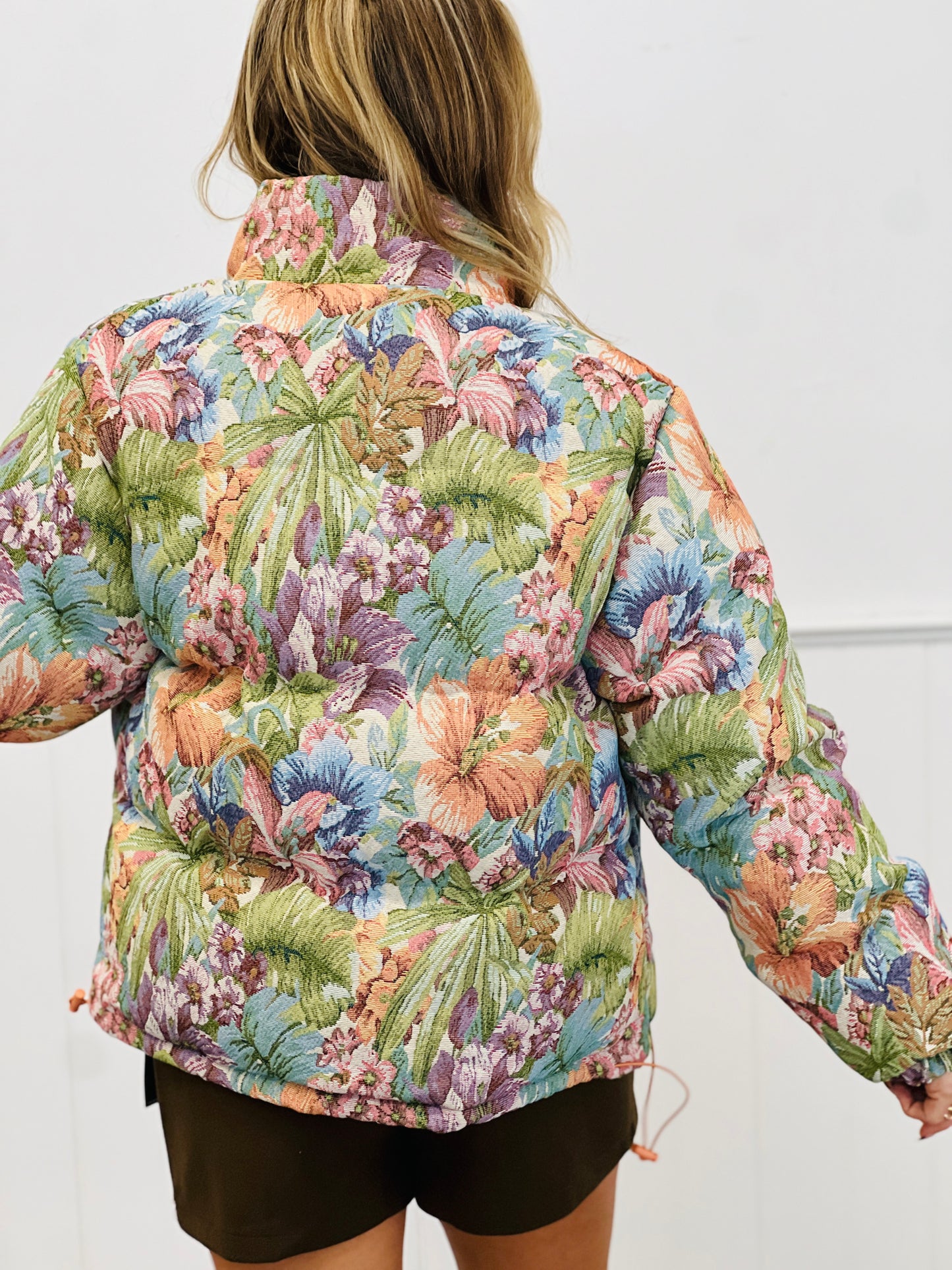 Floral Jacquard Puffer Jacket (Reg & Plus)