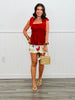 Waffle Knit Lace Ribbon Shoulder Tie Top (Reg.) - 3 Colors