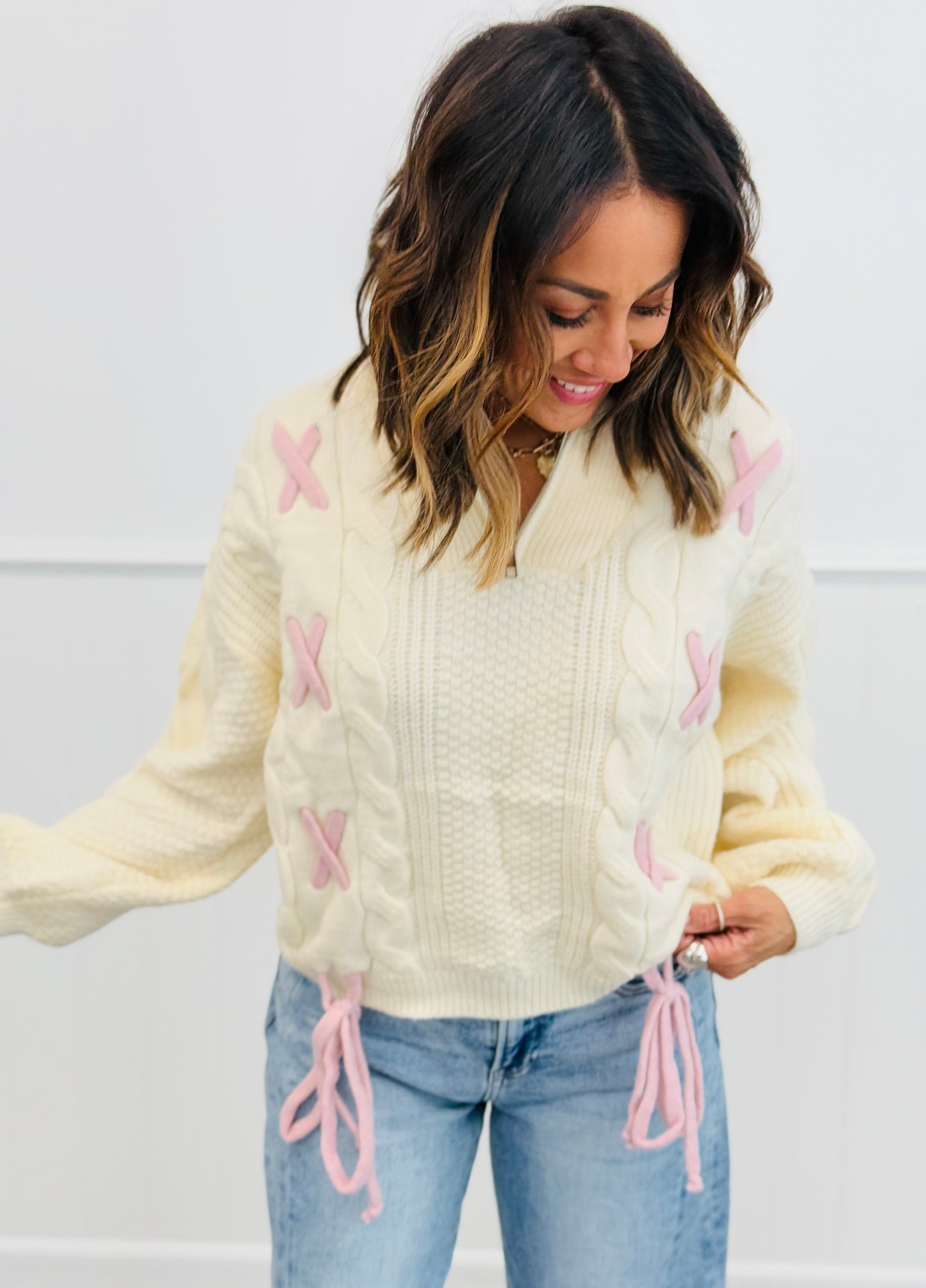 Laced Up Half Zip Sweater Top (Reg)