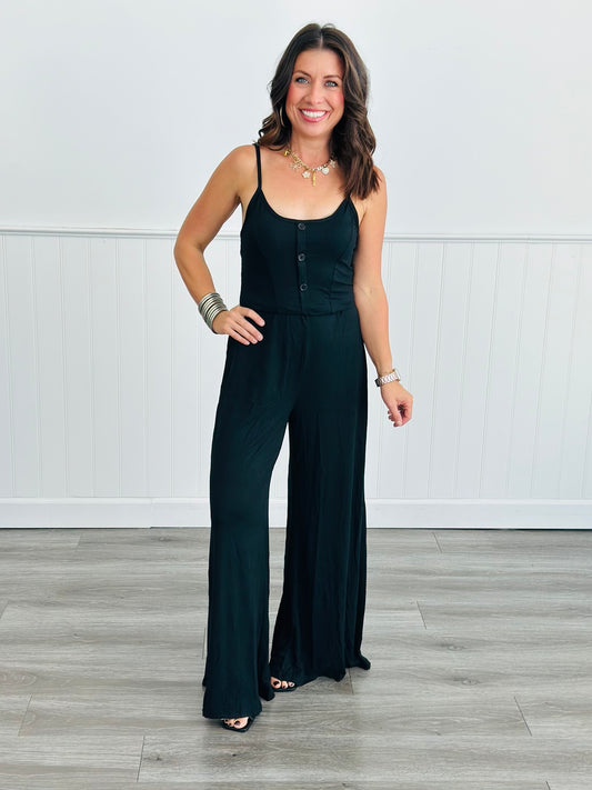 Black Strappy Palazzo Jumpsuit (Reg & Plus)