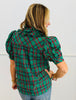 Plaid Tie Neck Puff Sleeve Top (Reg.) - 4 Colors