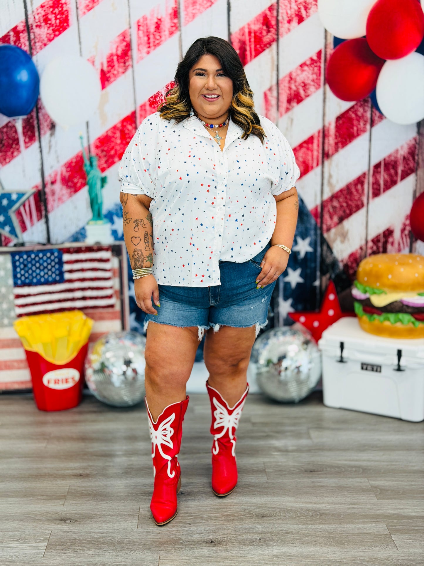 Patriotic Stars Sutton Button Up Top (Reg. and Plus)