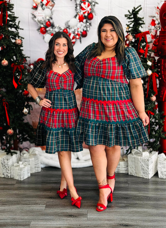 Holiday Mixed Plaid Mini Dress (Reg & Plus)