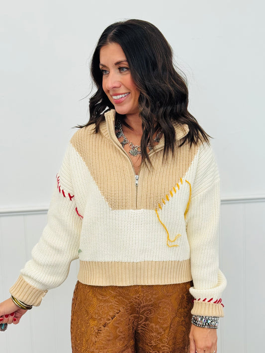 Western Embroidered Mock Neck Sweater (Reg.)