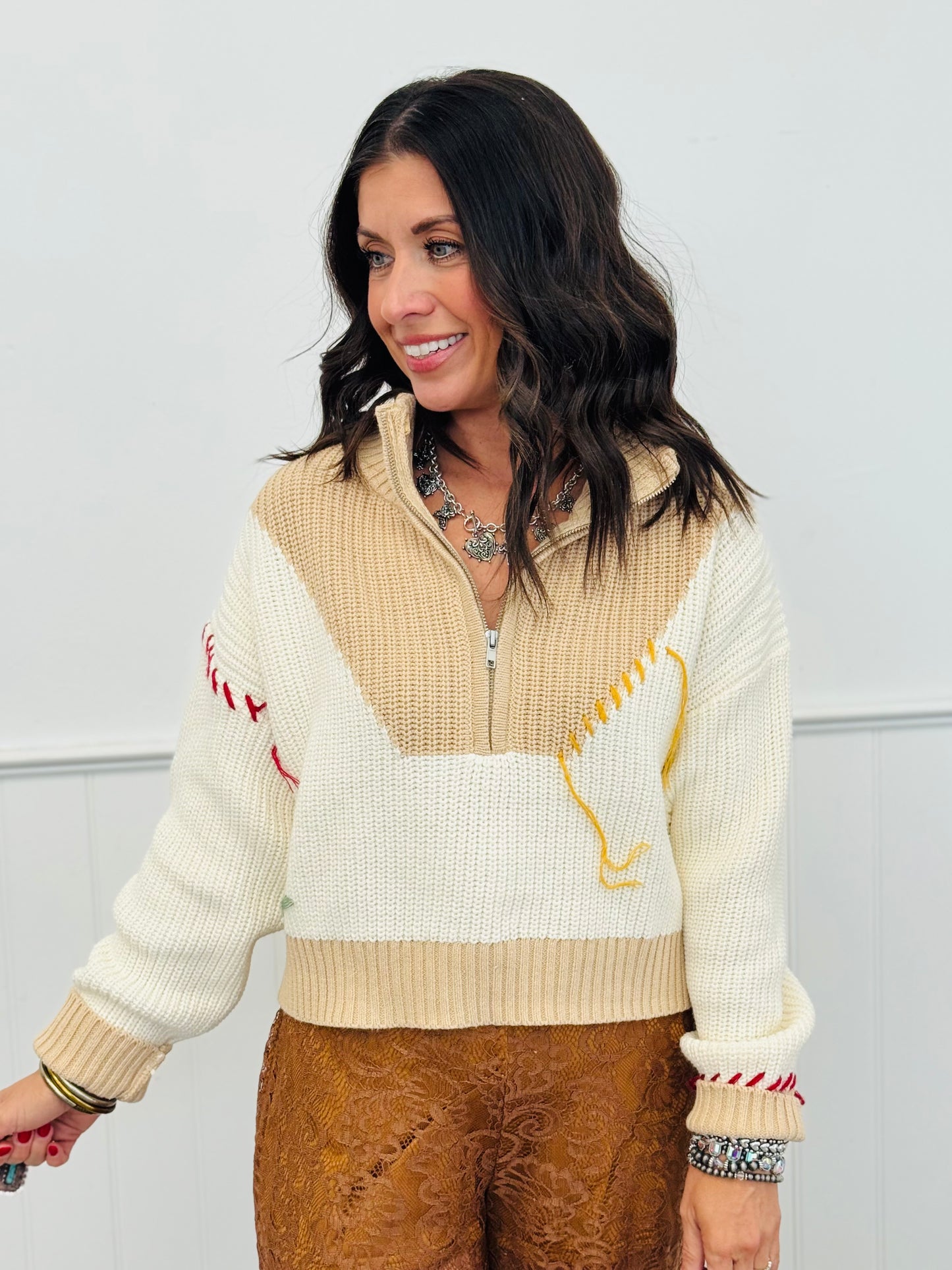 Western Embroidered Mock Neck Sweater (Reg.)