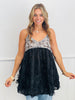 POL Black Contrast Textured Print Top (Reg.)