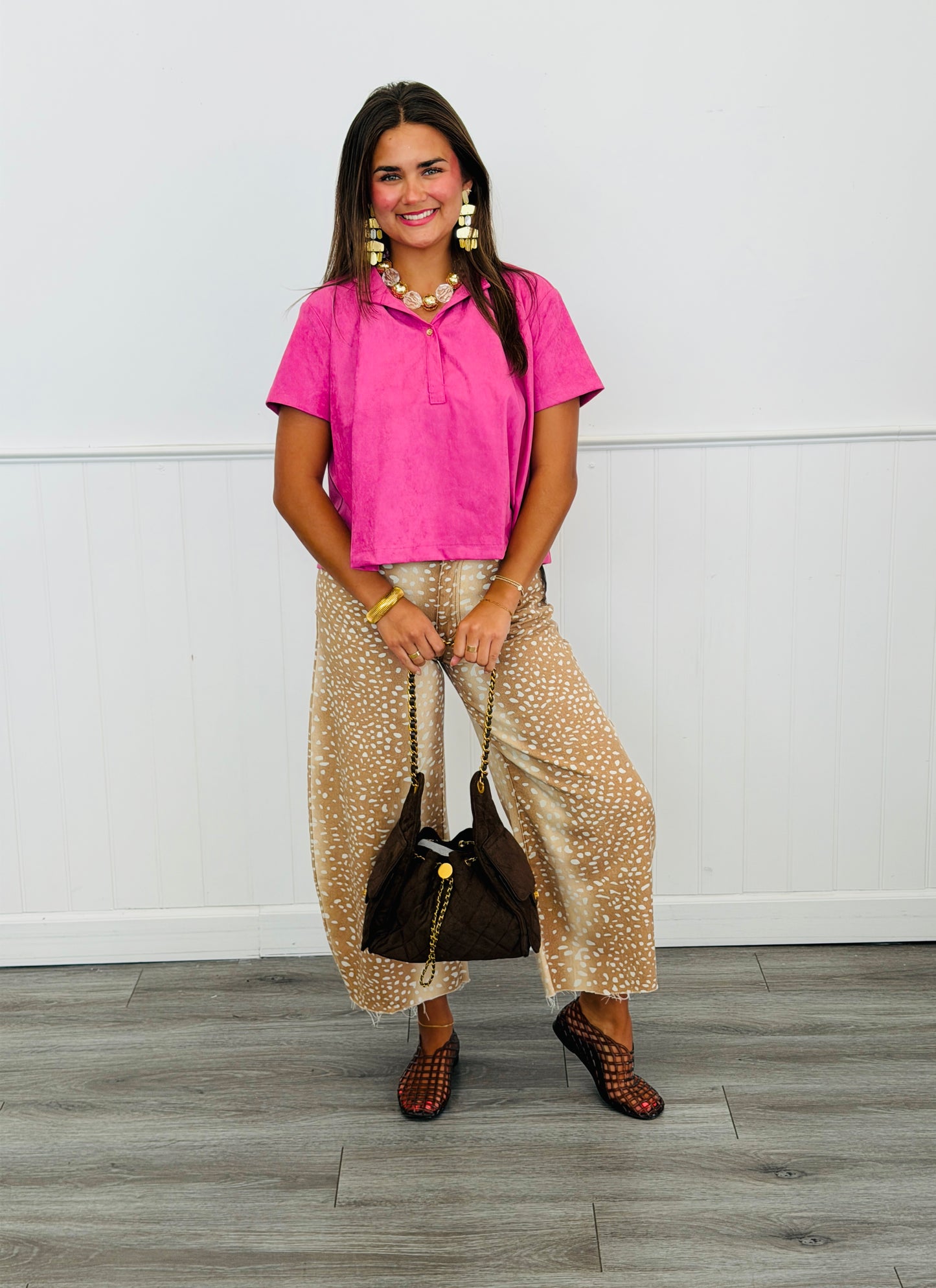 Pink Collared Short Sleeve Top (Reg.)