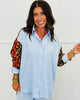 Blue Stripe Leopard Trim Shirt (Reg & Plus)