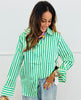 Green Vertical Striped Charmeuse Blouse (Reg.)