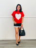 Red/Ivory Heart Short Sleeve Sweater (Reg & Plus)