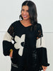 Black Cream Flower Patch Hoodie Top (Reg & Plus)