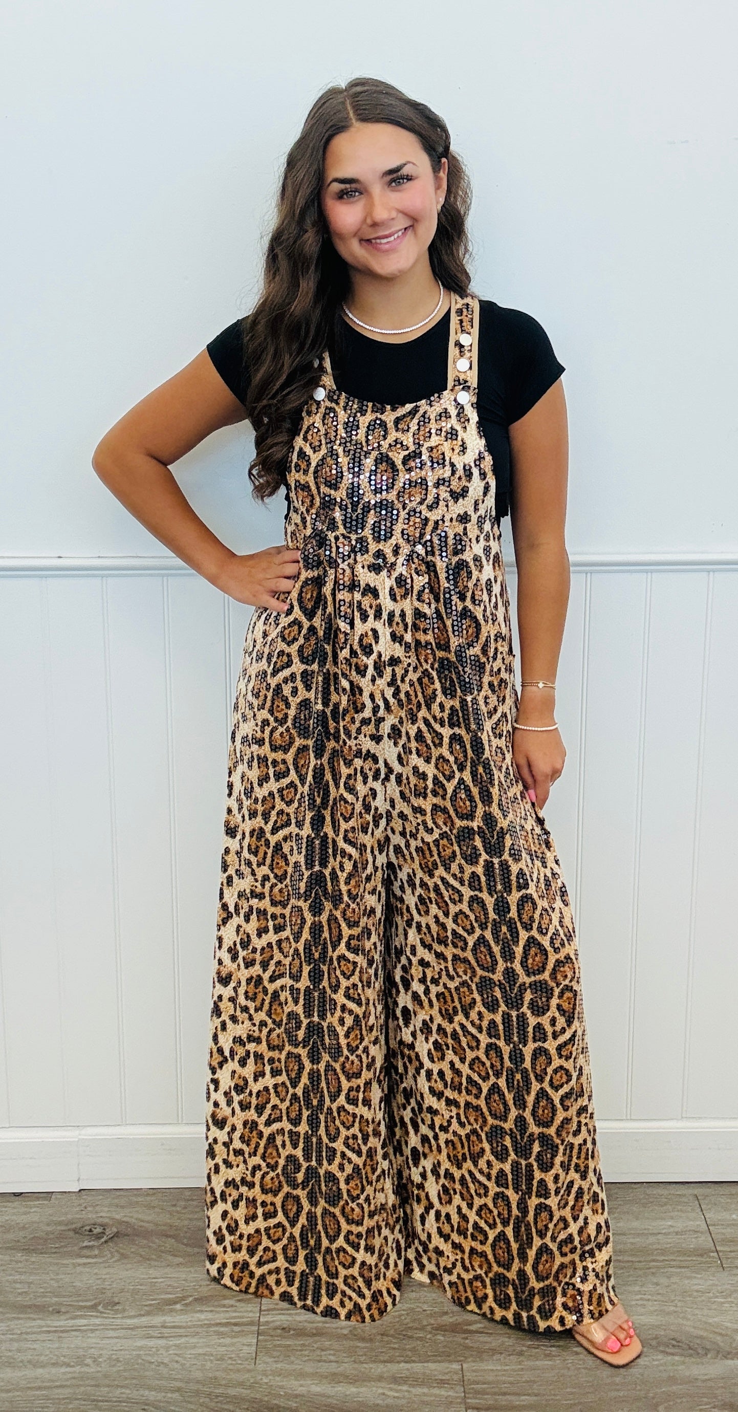 Leopard Sequined Overalls (Reg & Plus)