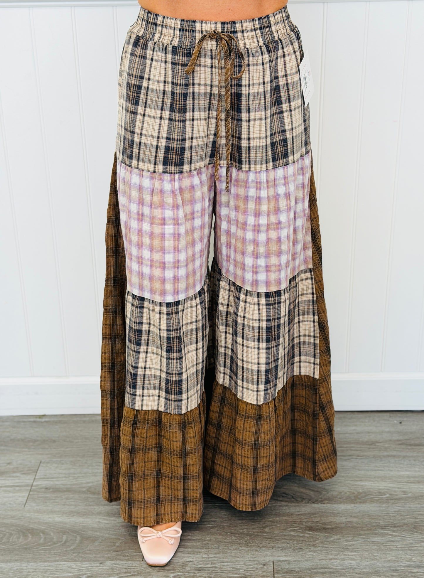 Mocha Combo Patchwork Flowy Pants (Reg. and Plus)