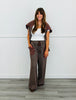 Washed Brown Striped Sweatshirt & Pants Set (Reg & Plus)