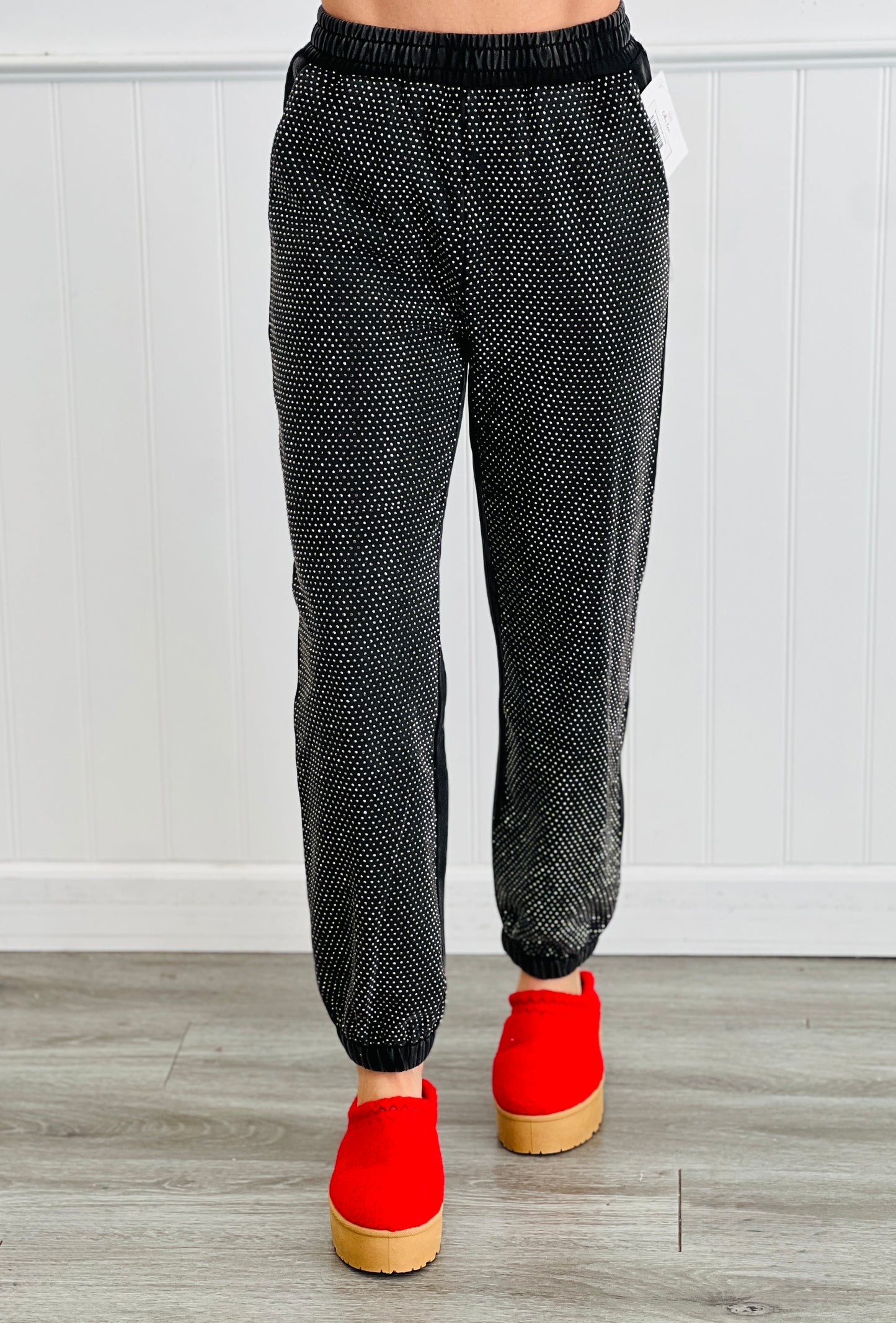 Black Rhinestone Studded Jogger Pants (Reg.)