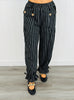 Black Striped Ruffled Tie Cuff Pants (Reg & Plus)