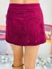 Wine Laser Cut Floral Suede Skort (Reg & Plus)