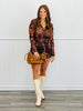 Brown Floral Printed Mesh Button Up Top (Reg.)