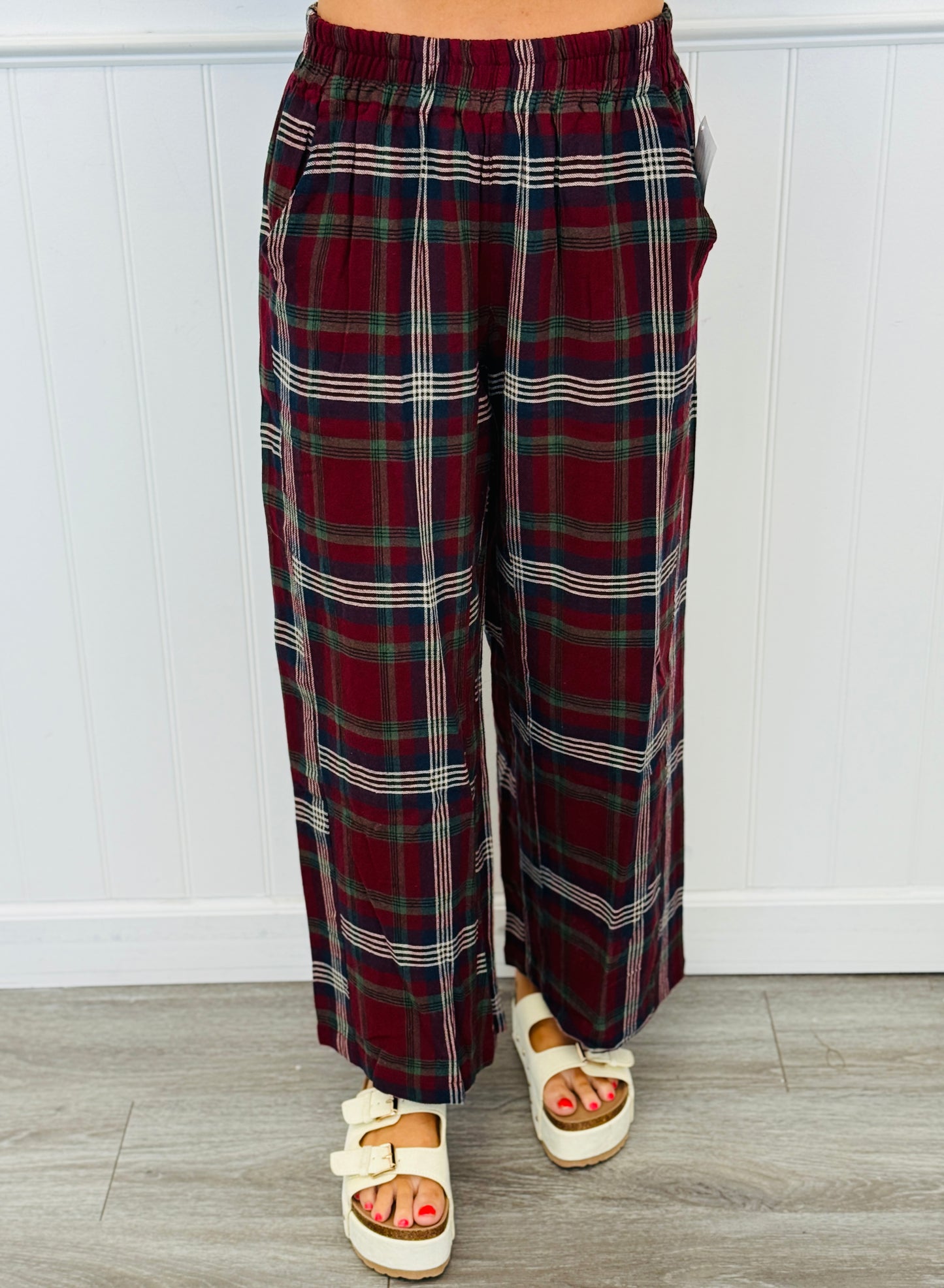 Burgundy Plaid Wide Leg Pants (Reg.)