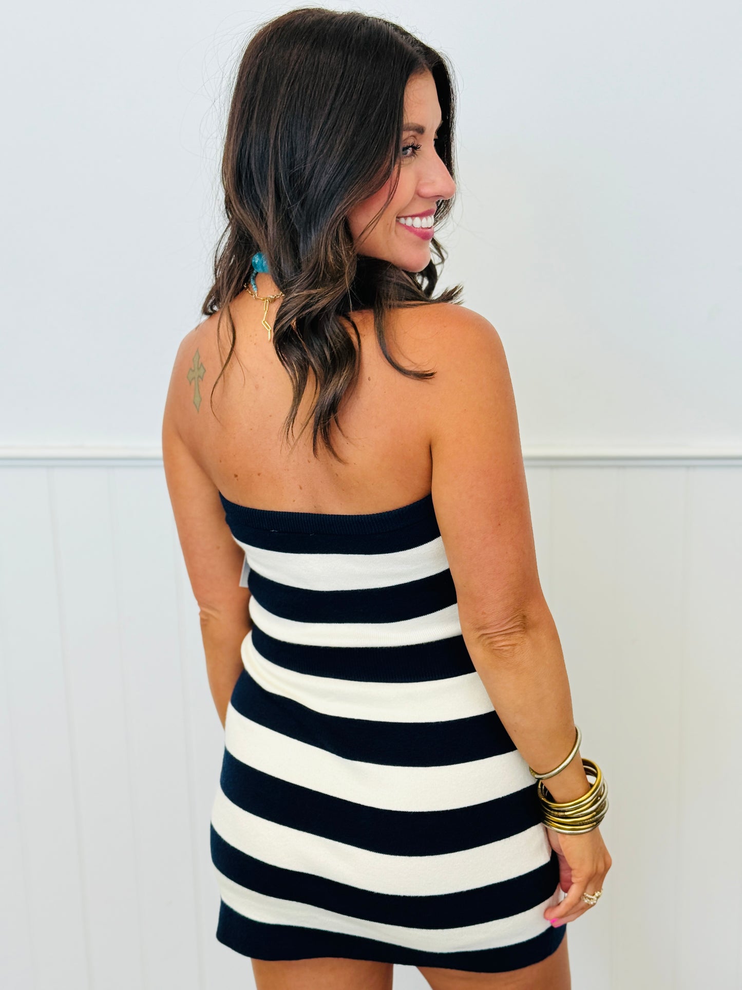 White/Navy Stripe Tube Skort Mini Dress (Reg.)
