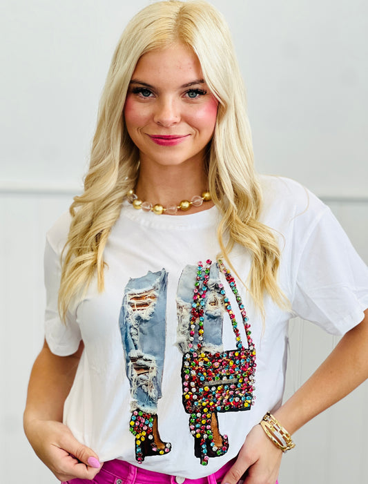 Talk To The Heels Studded Graphic Tee (Reg.)