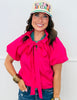 Bow Neck Tie Puff Sleeve Blouse (Reg & Plus)-3 Colors