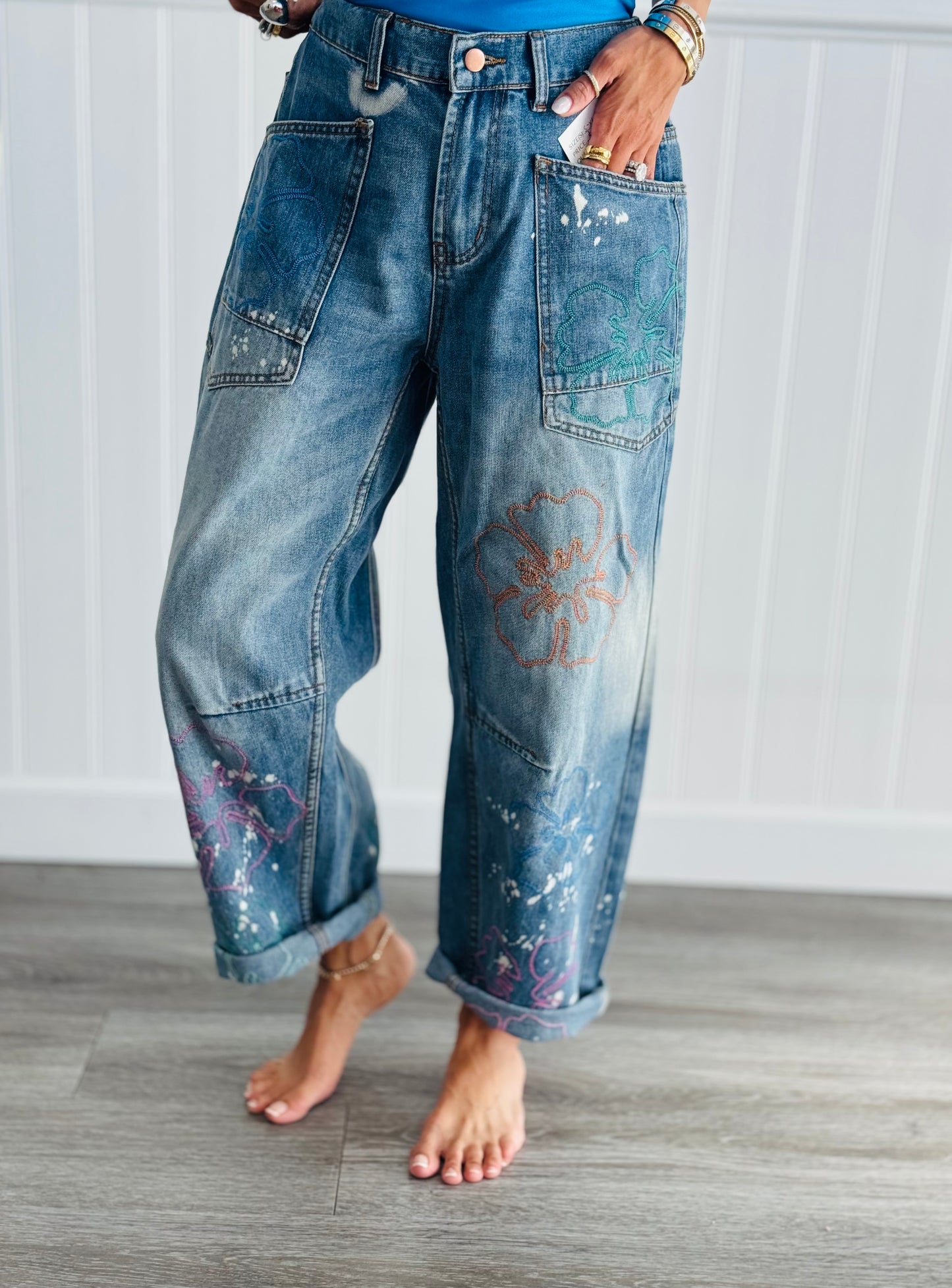 Flower Embroidered Denim Pants (Reg.)